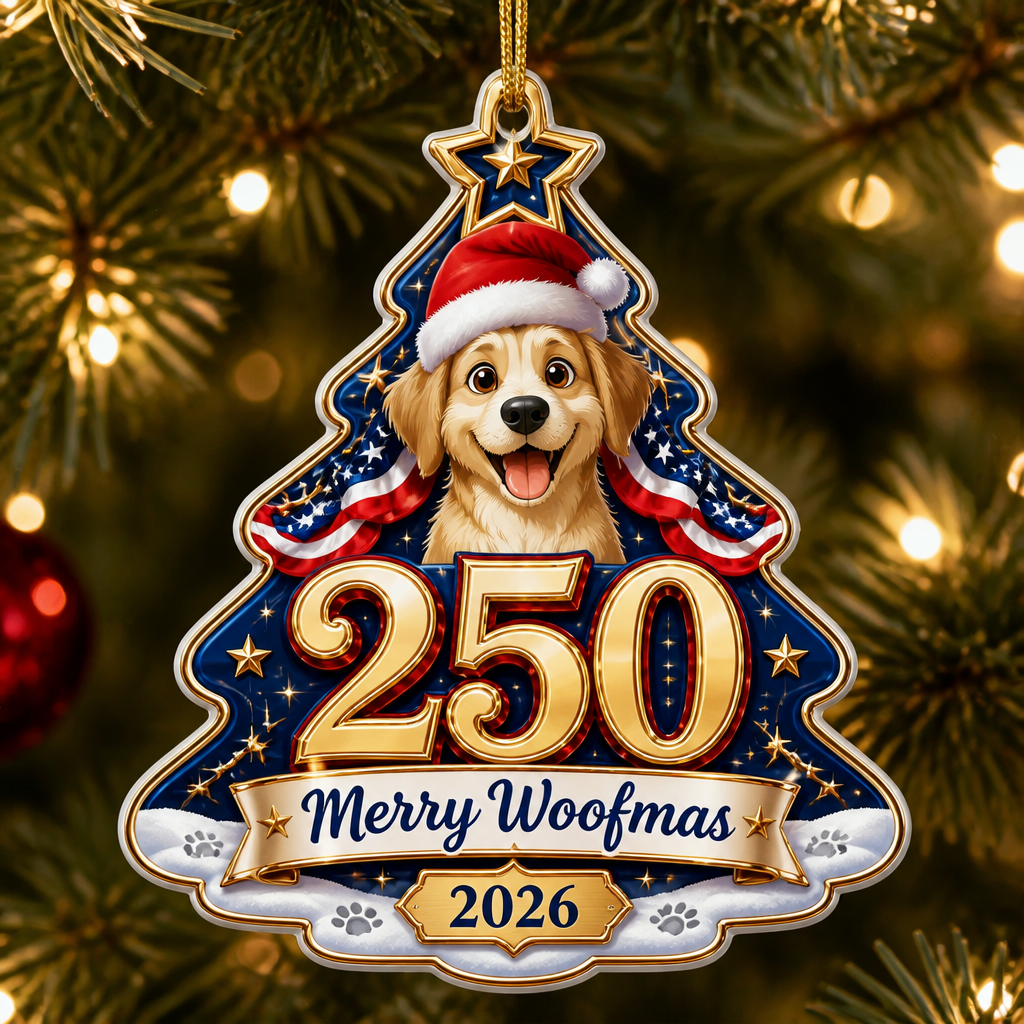 250 Merry Woofmas 2026 Tree-Shape Ornament - Shape Ornament 0d987e56-a1f1-4b0e-bedc-02ca5054e3e1.png