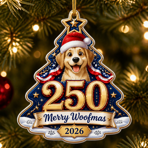 250 Merry Woofmas 2026 Tree-Shape Ornament - Shape Ornament 0d987e56-a1f1-4b0e-bedc-02ca5054e3e1.png