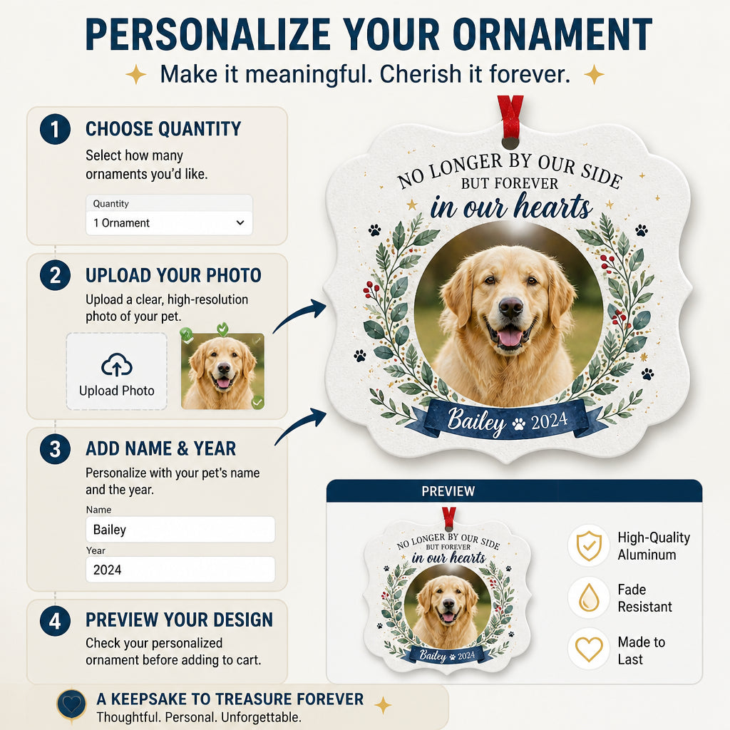 Pet Memorial Photo Ornament – Forever In Our Hearts - Personalized Aluminum Ornament 0db1e021-4323-4af8-8b4d-03511a245326.jpg