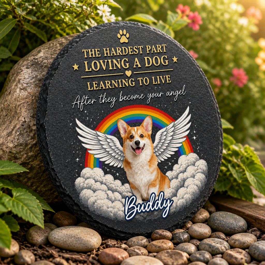 Angel Dog Memorial Stone – Rainbow Wings Pet Photo + Name - Personalized Slate Memorial Stone 0db2d9ab-4f32-460c-8963-cfc948a7d66c.jpg