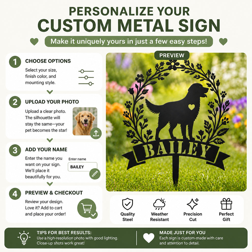 Personalized Dog Garden Stake – Wreath Silhouette with Name - Personalized Cut Metal Sign 0df785e2-80f5-4455-b5c6-f9ef852df70a.jpg
