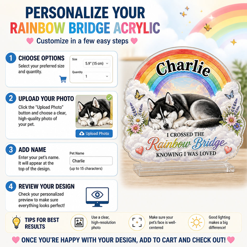 Rainbow Bridge Pet Memorial - Custom Name & Portrait Acrylic Standee - Personalized Acrylic Custom shape Standing 1 layer (FS) 0e376232-a1dc-4fa8-83f4-a3a8014cdab0.jpg