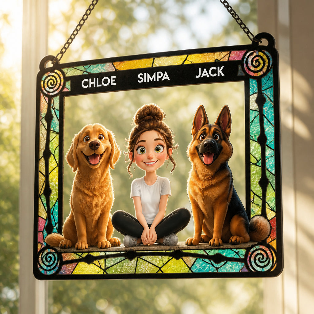 Custom Cartoon Person & Pets Stained Glass Suncatcher - Personalized Suncatcher Stained Glass 0e542c01-ce99-4ba8-8c2e-ec1963f35f8c.jpg