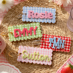 Gingham Acrylic Name Keychain: Custom Name Bag Tag 0e672806-25ae-45aa-845e-1054af687ada-2.png