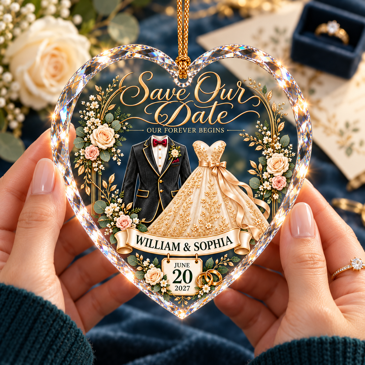 Personalized Save the Date Heart Christmas Ornament – Custom Couple Names and Wedding Date, Engagement Gift for Bride and Groom 0e79ba16-e3f0-4d05-859b-d9364e9c770b-Hands-cradling-a-heart-crystal-ornament-3.png