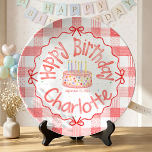 Personalized Pink Gingham Birthday Plate, Custom Name Date Girl Birthday Keepsake, Pink Bow Ceramic Party Decor 0e825c94-e93c-40db-8ad6-ed8fb289980b-9.jpg