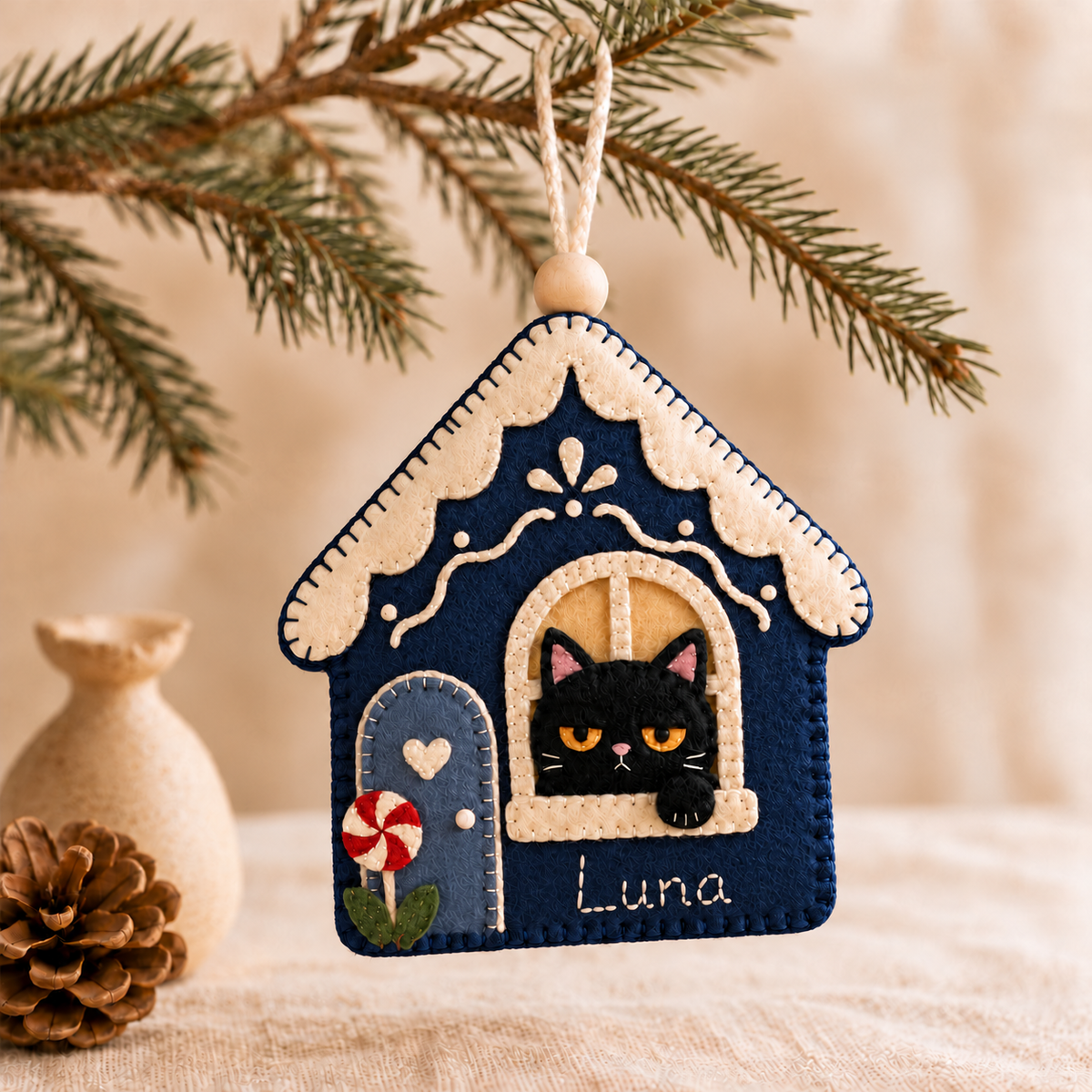 Personalized Black Cat Felt Ornament, Custom Name Gingerbread House Christmas Decoration, Cat Lover Gift 0eabd051-c265-40d0-b711-b4ddd72cfd91-3.png