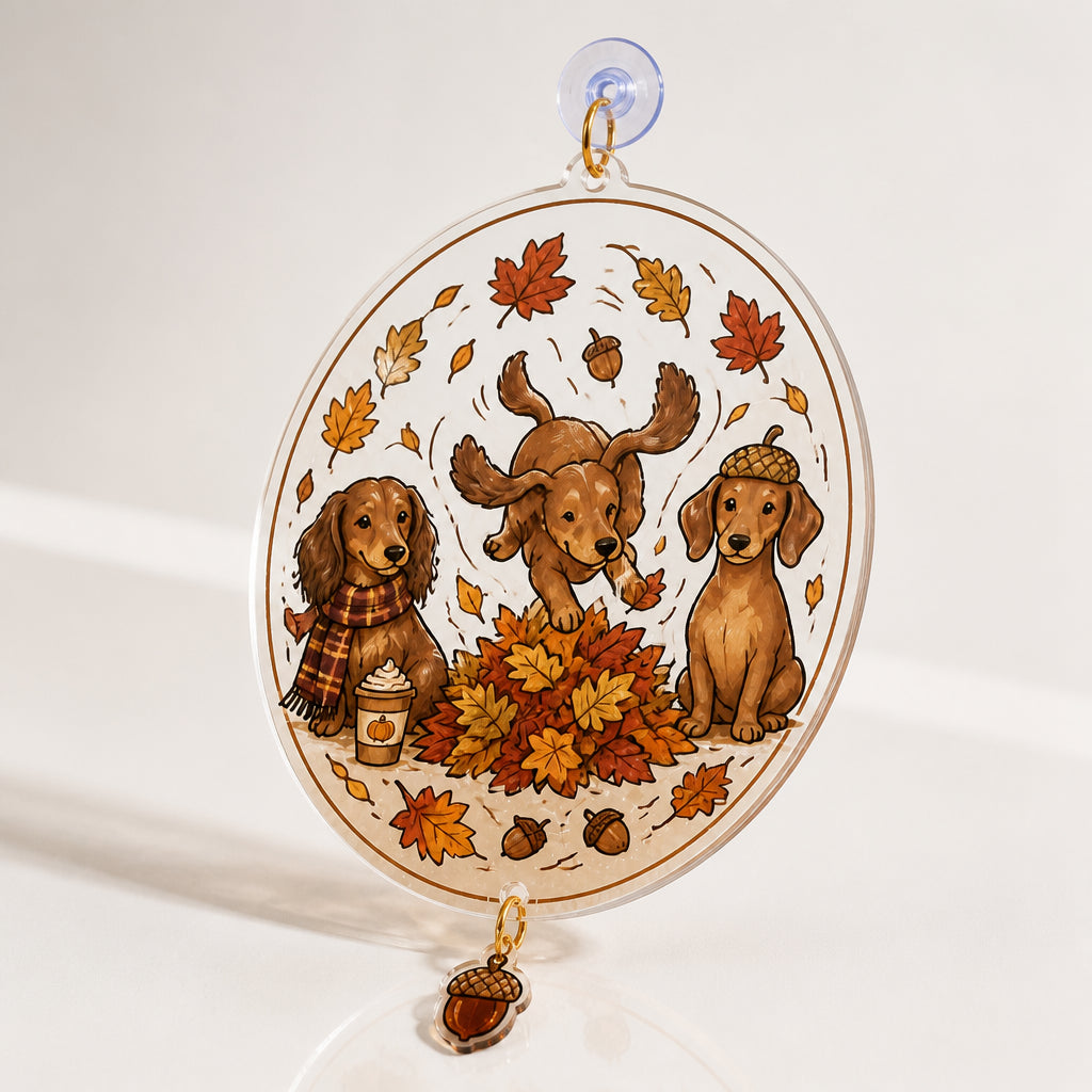 Autumn Dachshund Leaf Pile Tee - 1 Layered Suncatcher with Charm 0ec0d335-36a3-4995-b4cc-1f94189ece82.jpg