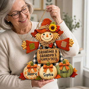 Grandma & Grandpa's Pumpkin Patch Scarecrow - Personalized Wooden Door Sign - Fall Front Porch Decor 0edce4c7-6343-401a-bfd7-91cdb37e0563-banner-3.webp