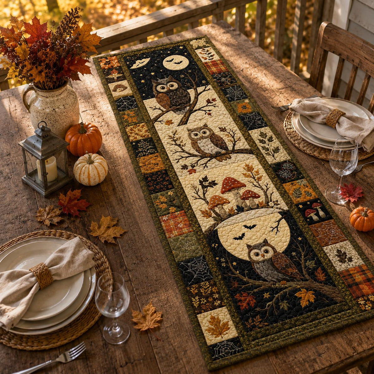 Halloween Quilted Table Runner, Fall Table Runner, Pumpkin Cat Ghost Bat Table Decor, Spooky Autumn Dining Table Runner Halloween Home Decor 0f3c276c-1ffc-4743-88c7-682efd226914-6.jpg