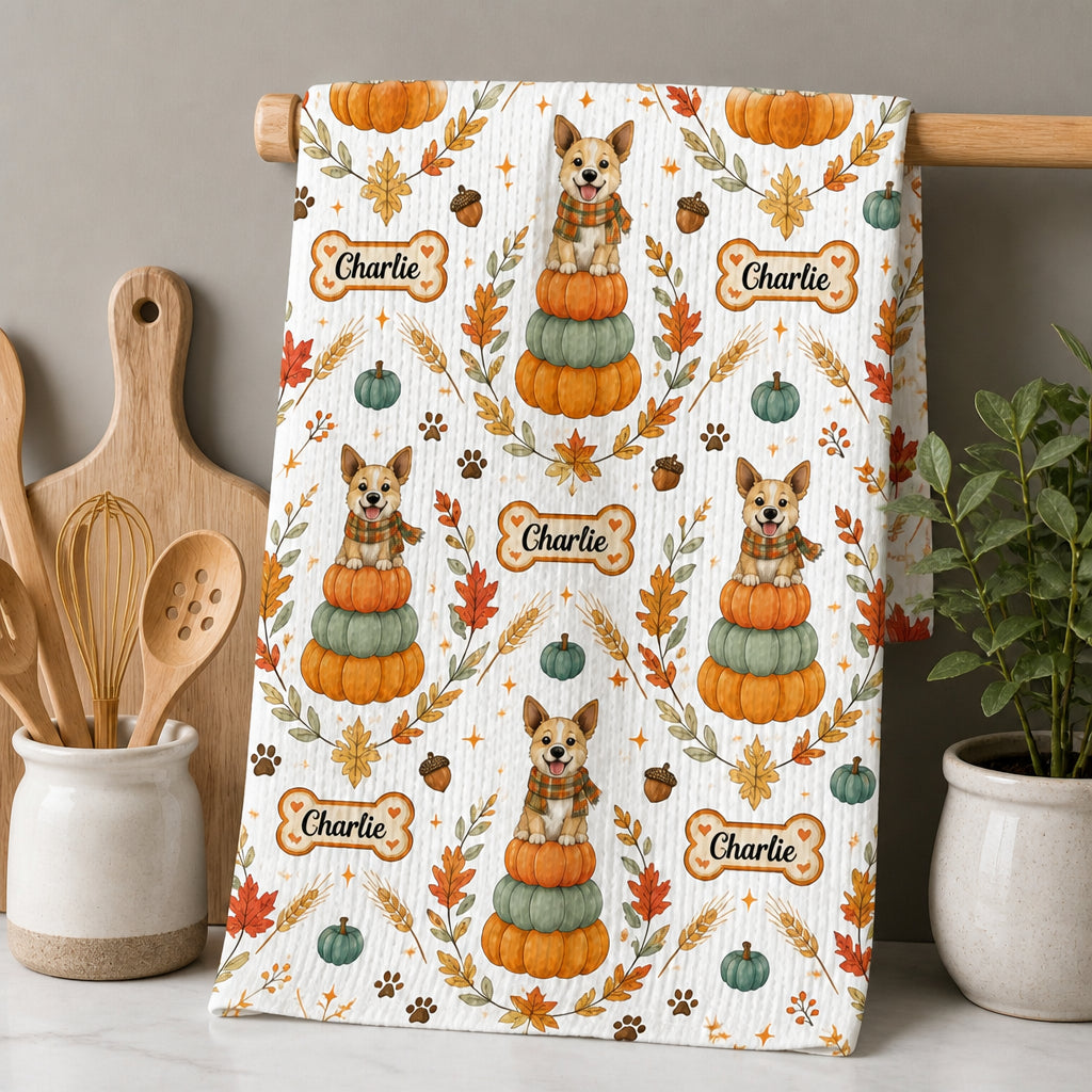 Autumn Pup Name Pattern Kitchen Towel - Personalized Kitchen Towel 0f5560bb-23f5-4a31-bc70-460f384f7285.jpg