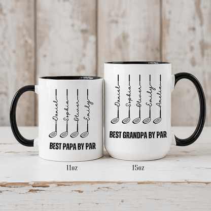 Best Dad by Par Mug Personalized Golf Gift for Dad with Kids Names Fathers Day for Golfer Coffee Cup for Cool Dad Club Golf Lover Coach Gift