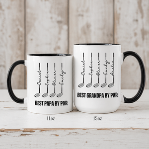 Best Dad by Par Mug Personalized Golf Gift for Dad with Kids Names Fathers Day for Golfer Coffee Cup for Cool Dad Club Golf Lover Coach Gift