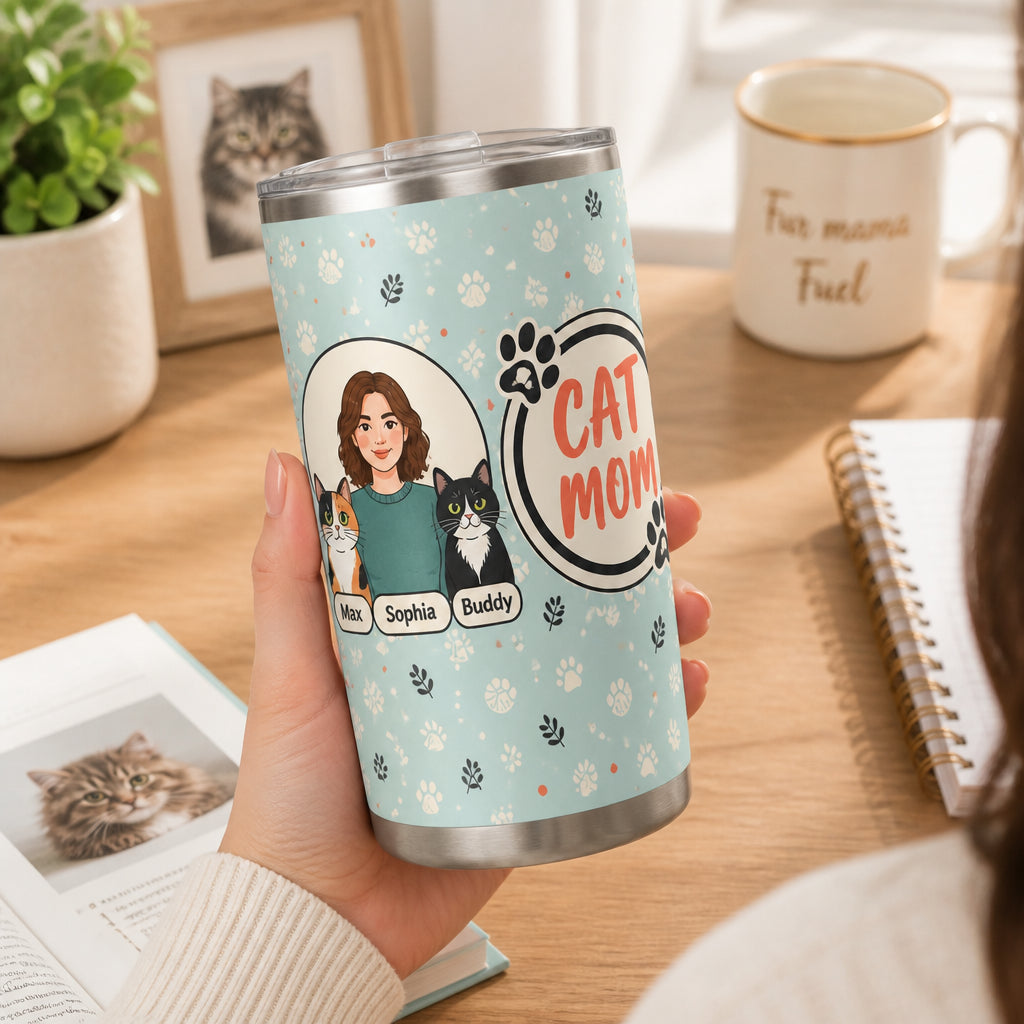 Cat Mom Portrait & Paws Tumbler – Custom Photo-to-Illustration - Personalized Tumbler 0f5bc1cb-3eb7-49e3-9b0d-b0802977d8d1.jpg