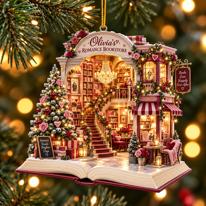 Personalized Romance Bookstore Christmas Ornament – Custom Name 2D Flat Ornament, Romantic Book Lover Gift for Her 0fb1ee1b-784f-4bb9-9708-7bbd6e9682cc-Olivia-s-Romance-Bookstore-Ornament.png