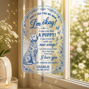 Pet Memorial Blanket – Don't Cry For Me Mom (Name & Date) - Personalized 1 Layered Suncatcher with Charm 0fdc9606-c0c7-4e85-a1a6-bec9464152e6.jpg