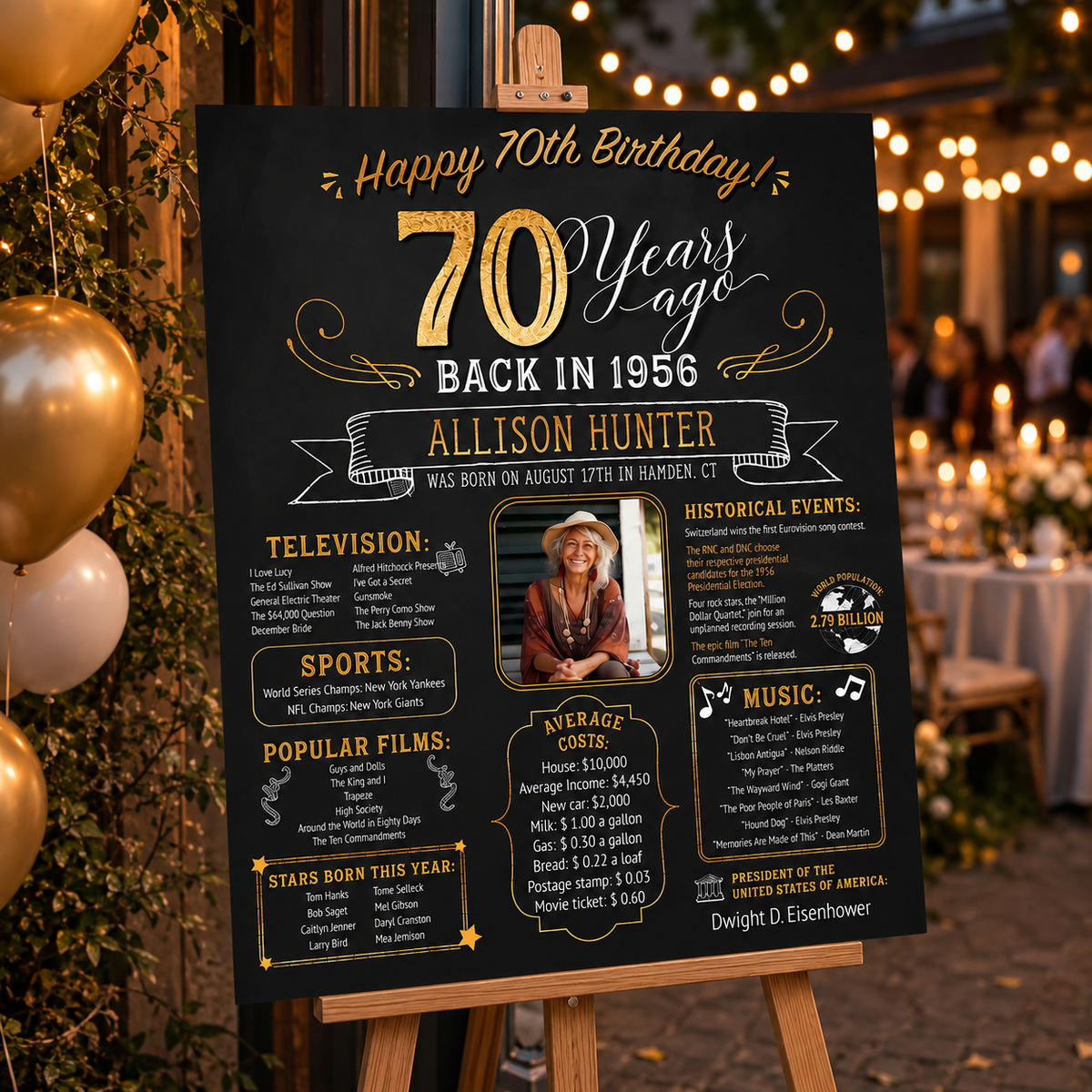 70th Birthday Poster. 70th Birthday Chalkboard. Back in 1956 Birthday, 70th Birthday Banner. 70th Birthday Gift
