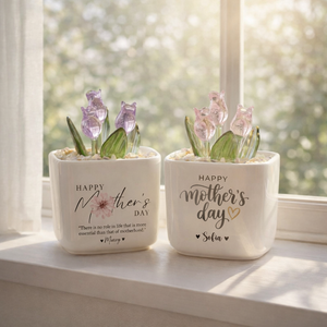 Personalized Tulip Glass Flower Pot, Mother's Day Gift for Mom, Happy Mothers Day Planter, Custom Name Flower Pot, Decorative Glass Tulip