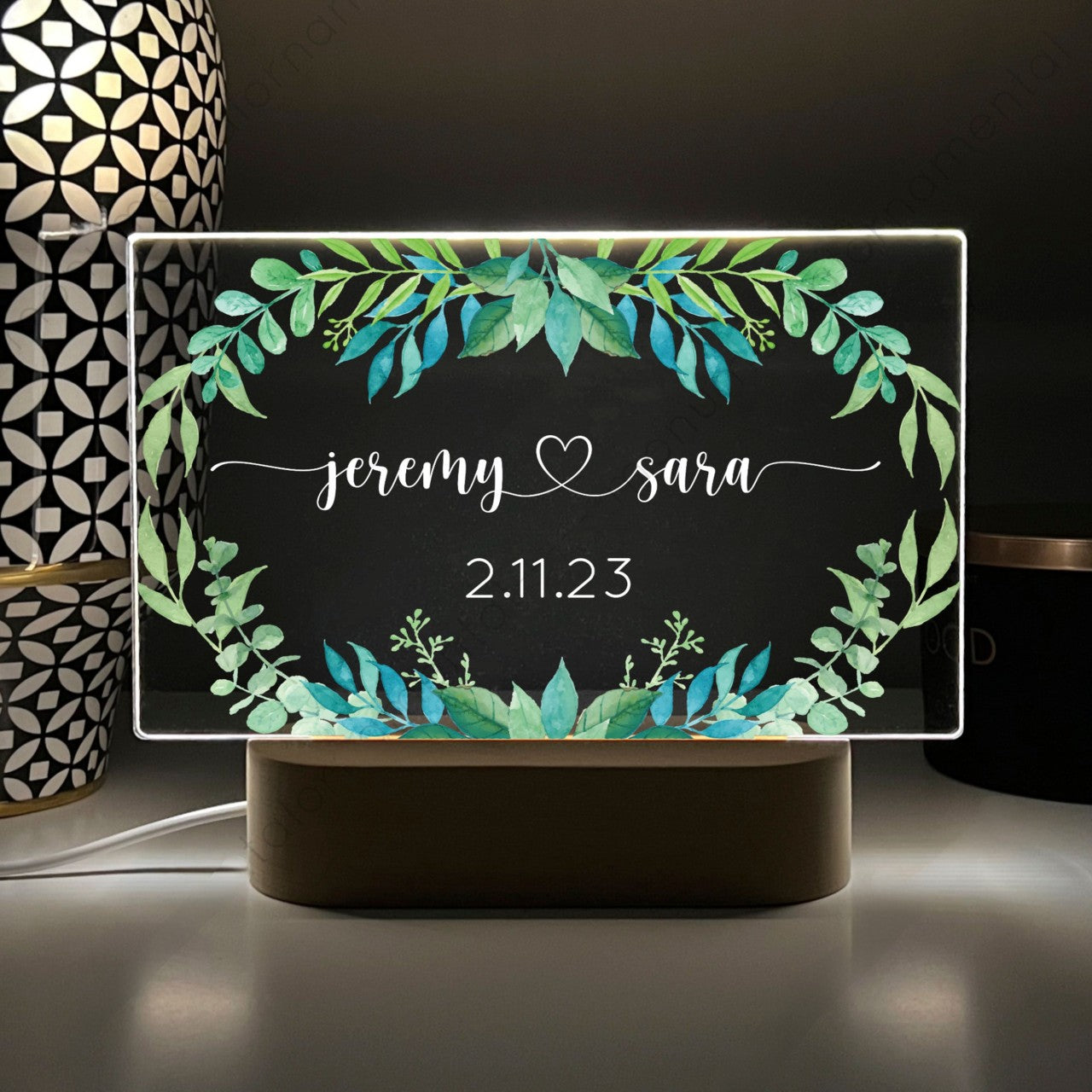 Personalized Couples Acrylic Night Light, Custom Printed, Anniversary Gift, Newlywed, valentines, Engagement Present LED Nightlight
