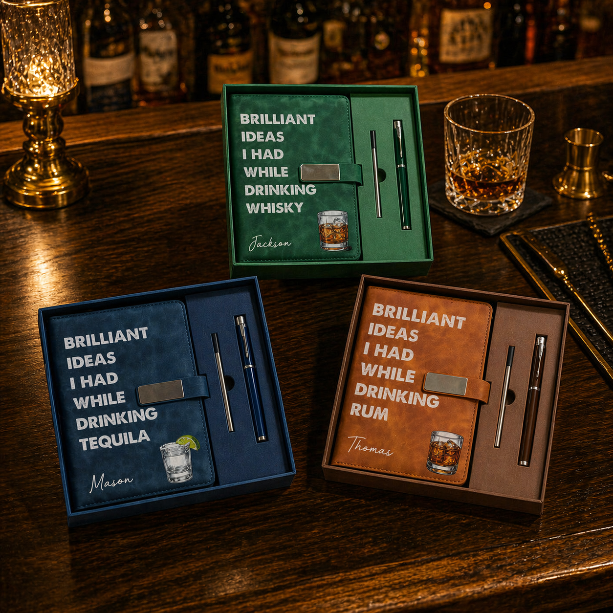 Brilliant Ideas I Had While Drinking - Personalized Notebook Pen Set - Gift For Writer, Office Gift, Gift For Friends