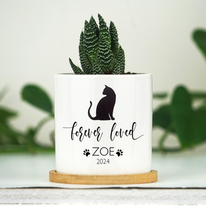 Forever Loved Memorial Cat - Personalized Plant Pot And Vase - Memorial Cat