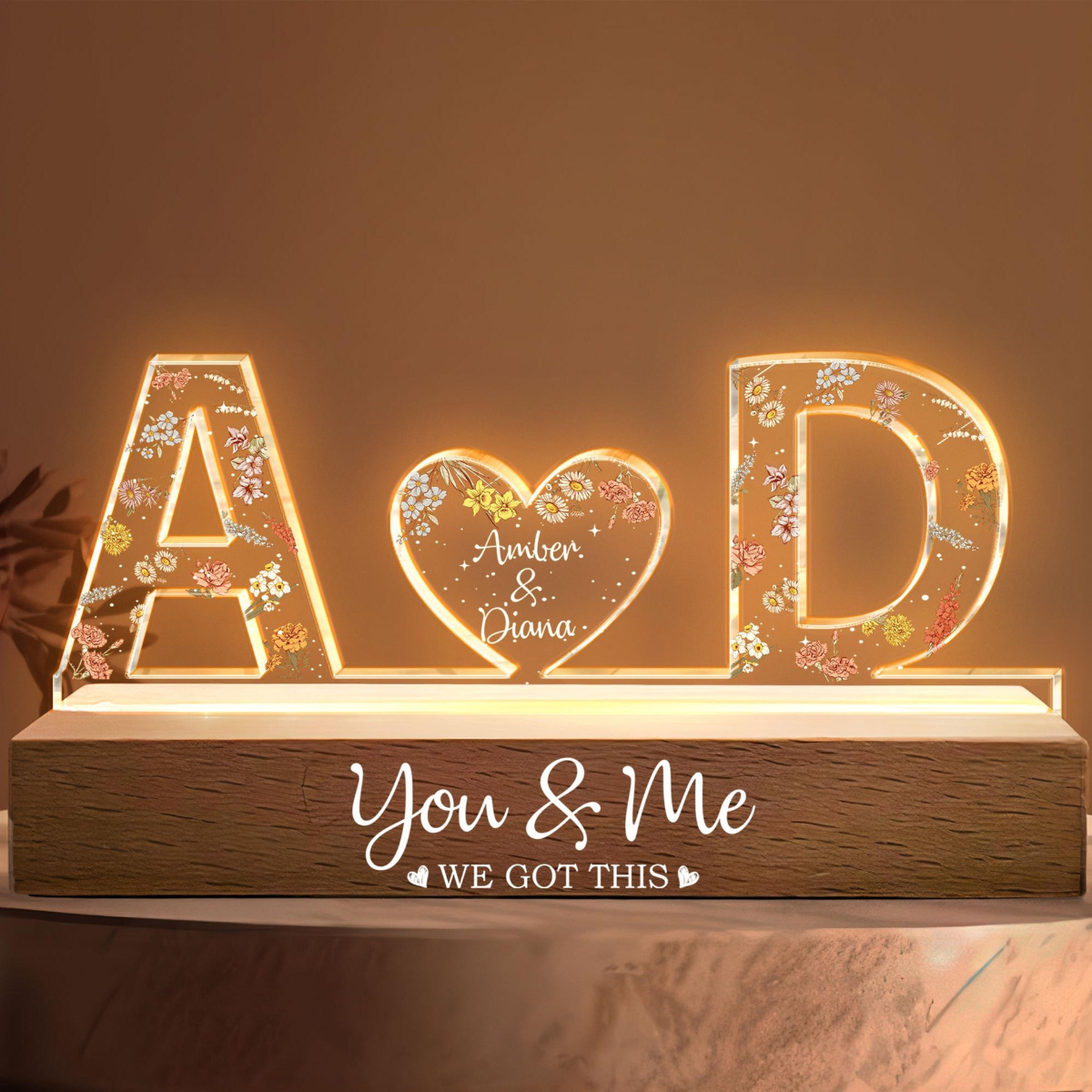 You & Me We Got This - Personalized Couple Name Led Night Light - Couple Home Decoration, Custom Letter Gift For Couple, Wedding Anniversary