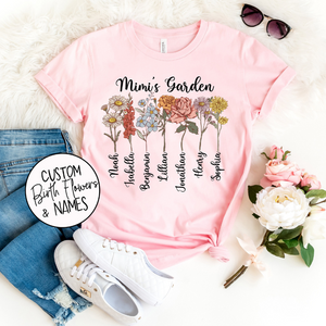 Grandma With Grandkids Birth Flowers and Names - Personalized Shirt - Gift For Grandma