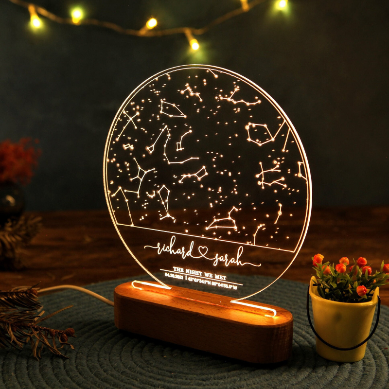 Custom Star Map By Date, Personalized 3D LED Light Round Shape, Gift For Couple, Anniversary Engagament Gift