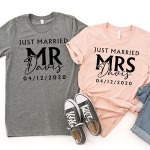 Mr. and Mrs. Just Married Shirt, Wedding Anniversary Gift, Honeymoon Gift
