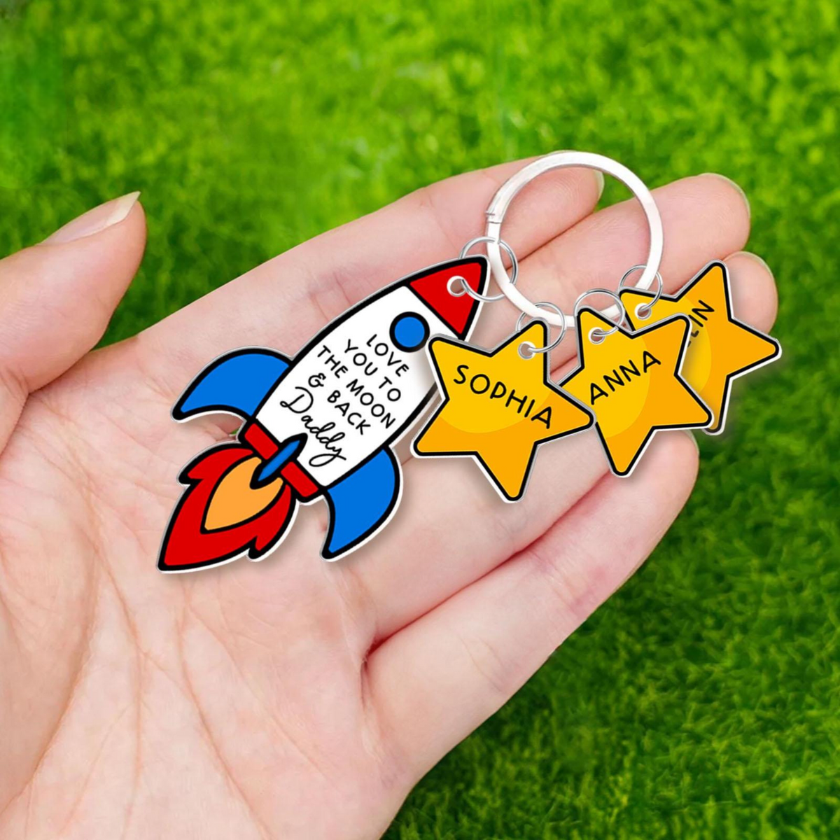 Love You To The Moon Keychain, Personalized Dad Keyring with Kid Names, Father's Day Gift from Son Daughter, Gift for Husband, New Dad Gift