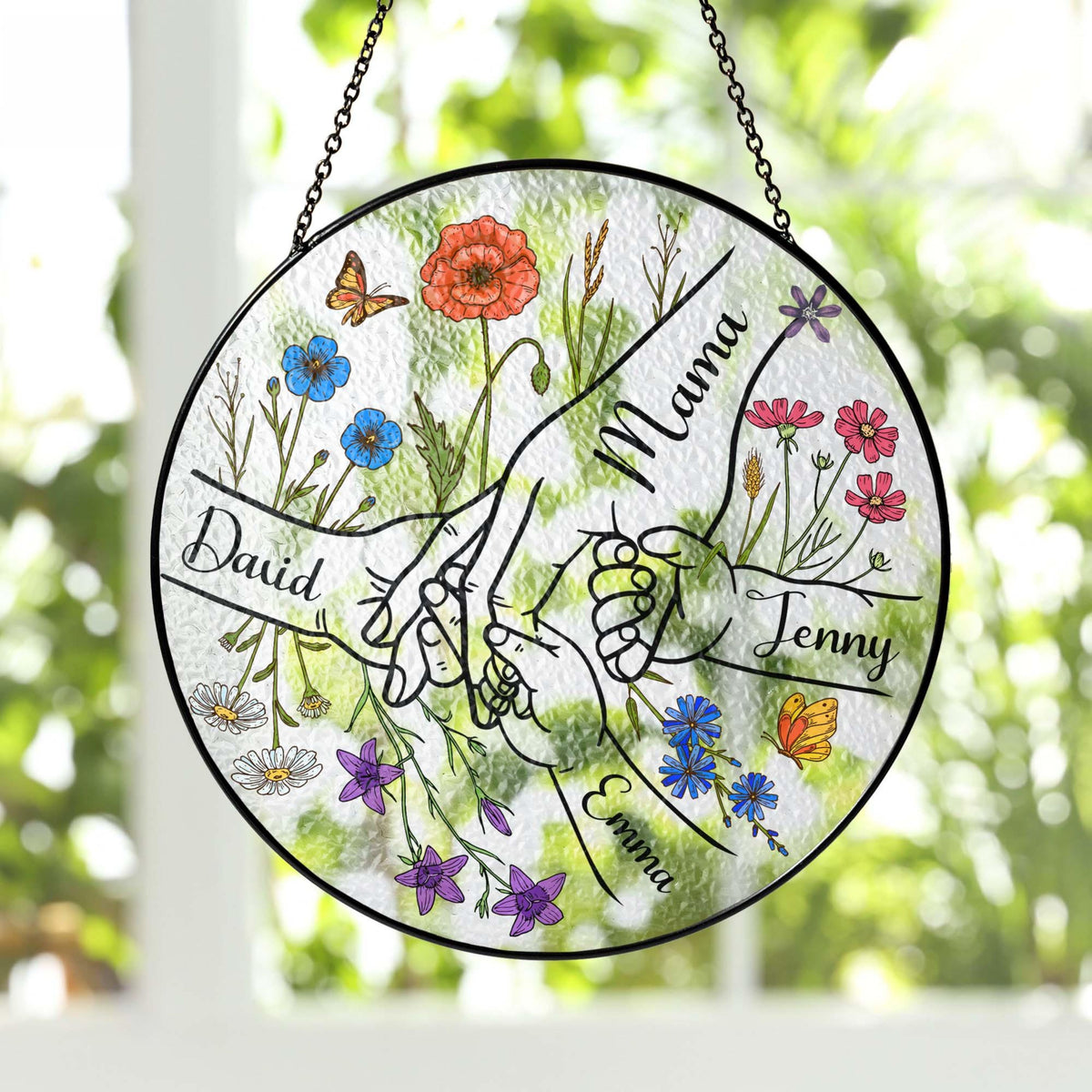 You Hold Hands Also Our Hearts - Personalized Stained Glass Suncatcher - Gift For Mom, Mother's Day, Birthday Gift