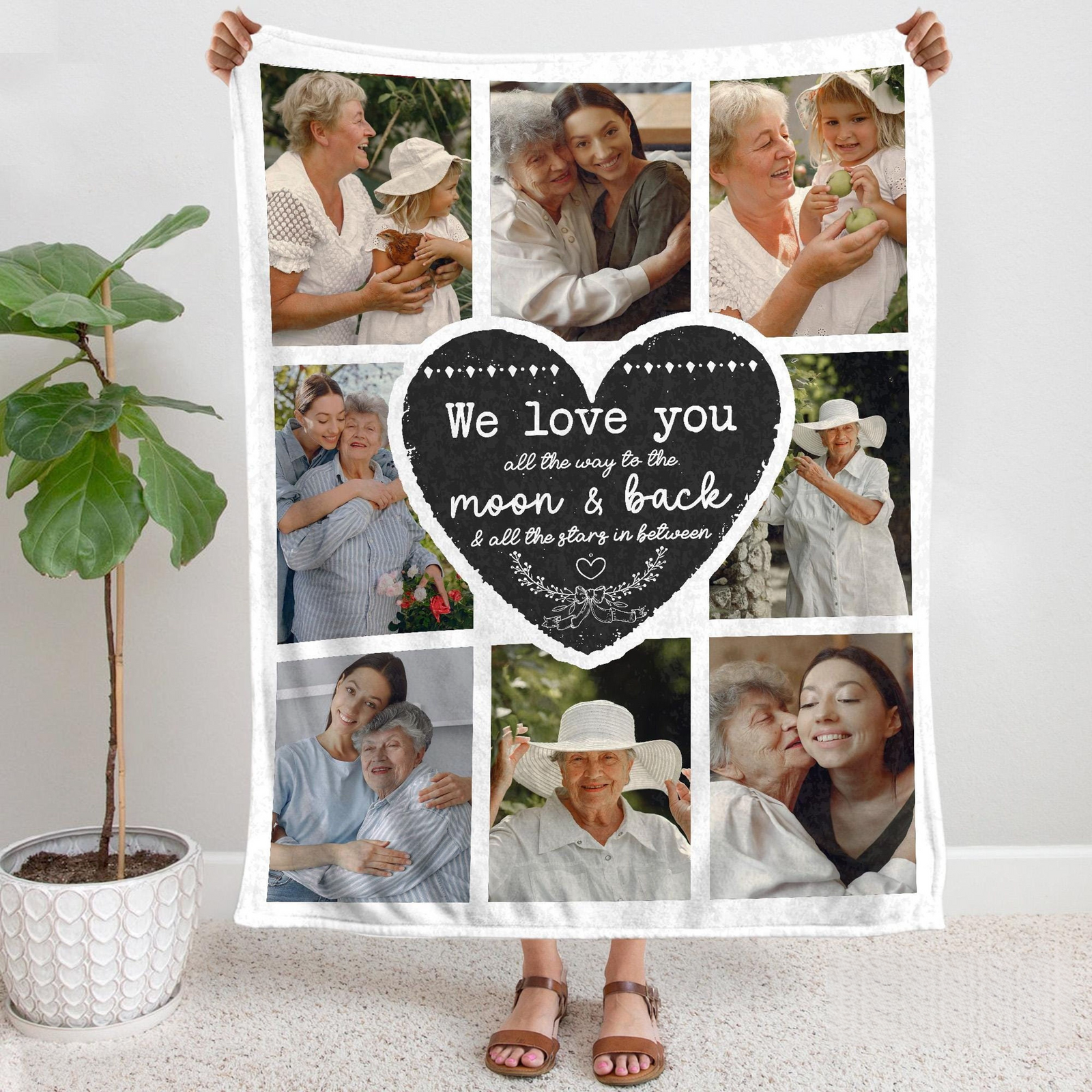 We Love You All The Way To The Moon And Back - Personalized Blanket - Photo Collage Gift For Mom From Daughter