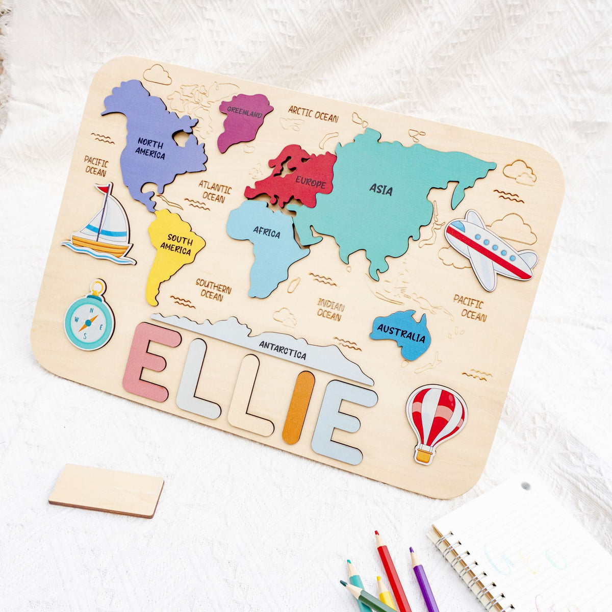 Educational Toy Name Puzzle, World Map Puzzle, Montessori Toys, Gift for Children Personalized Birthday Gifts, Name Puzzle Easter Gifts