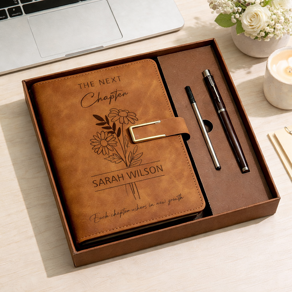 The Next Chapter Journal, Custom Leather Notebook Set with Pen, University Graduation Gift, Class of 2026 Keepsake, High School