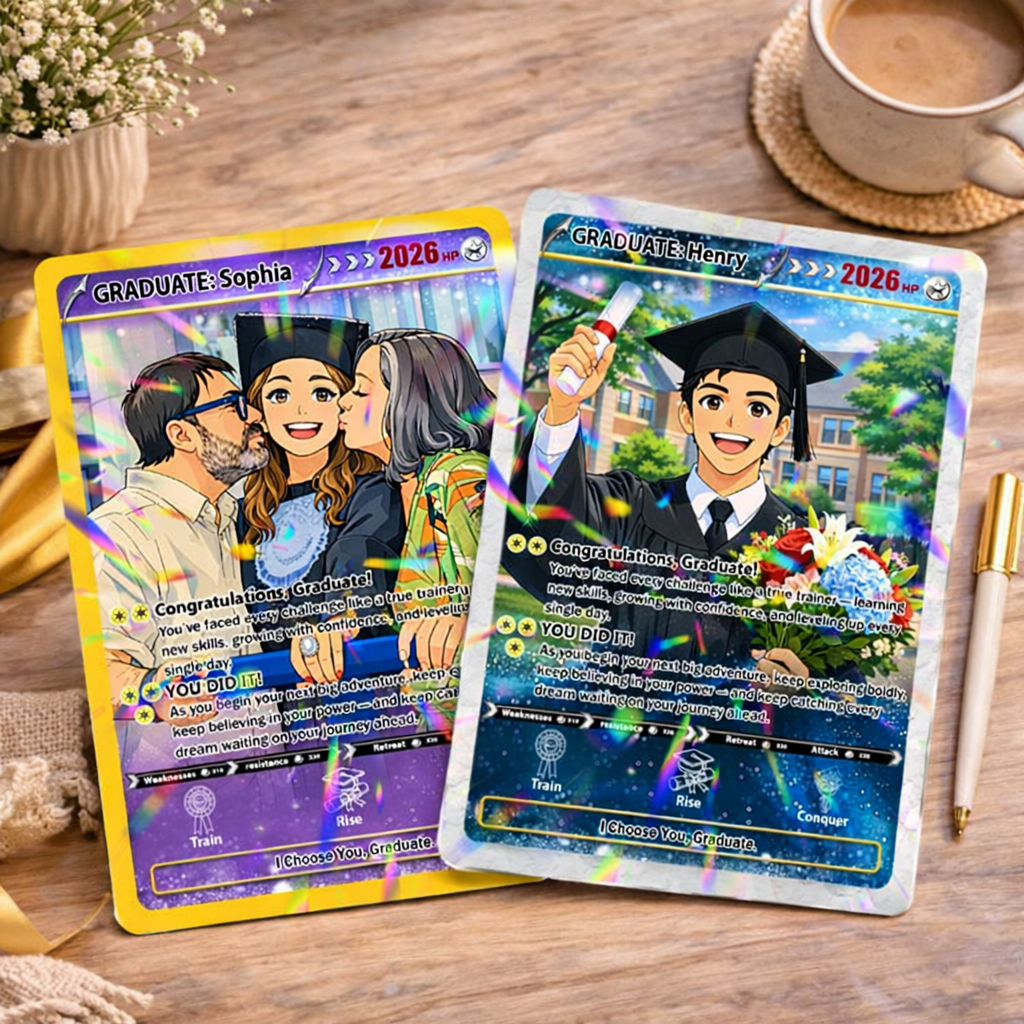 Personalized PKM Graduation Card, Custom Anime Photo Grad Gift, Gamer Graduation Card, Class Of 2026 Keepsake, Graduation Gift for Him
