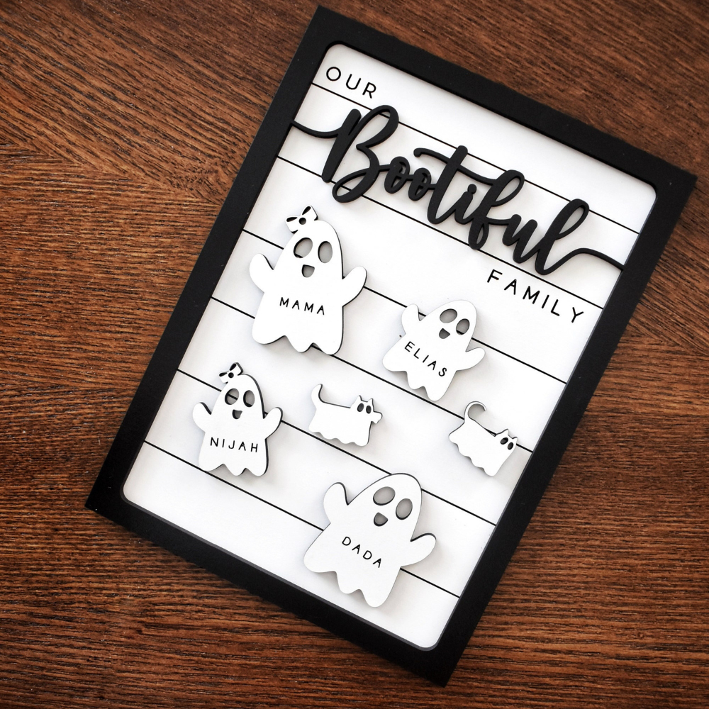 Our Bootiful Family Halloween Ghost Family - Personalized Wood Sign - Halloween Gift For Family