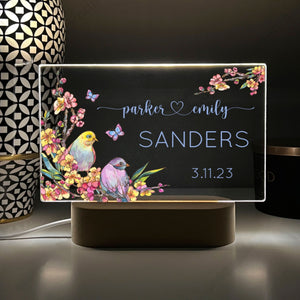 Personalized Acrylic Night Light, Custom Printed Cherry Branch, Anniversary Gift, Newlywed, Couple Gift, Engagement Present, LED Nightlight