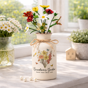 Mom Grandma's Garden Bouquet - Personalized Ceramic Vase - Gift For Mom, Grandma, Mother's Day Gift