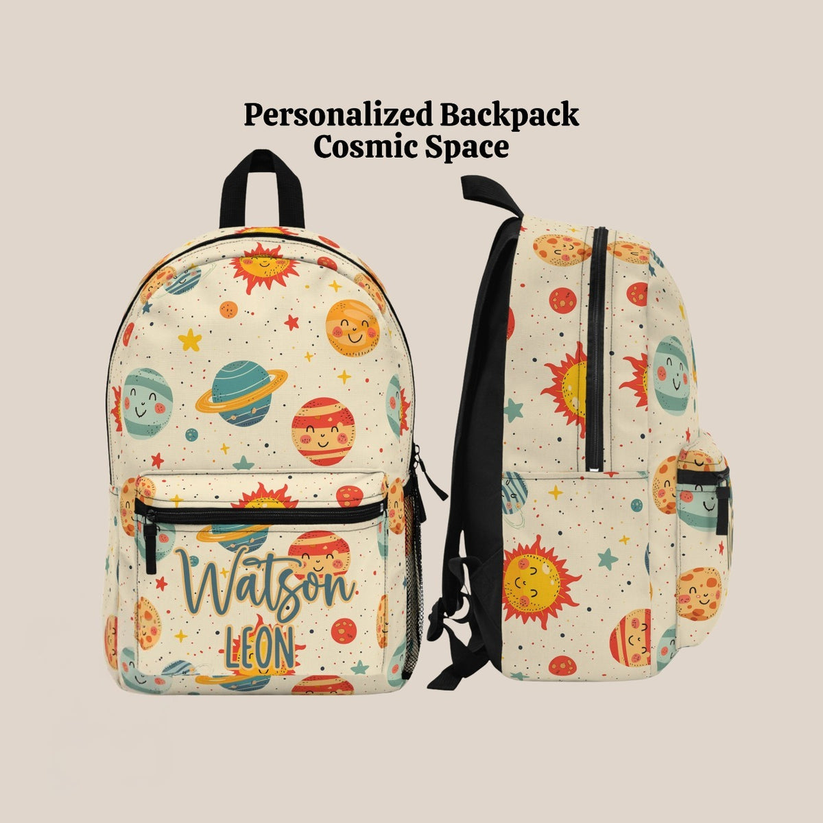 Personalized Smiley Face Space Backpack, Back To School Bookbag, Kids Birthday Gift