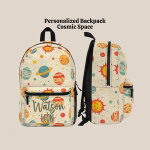 Personalized Smiley Face Space Backpack, Back To School Bookbag, Kids Birthday Gift