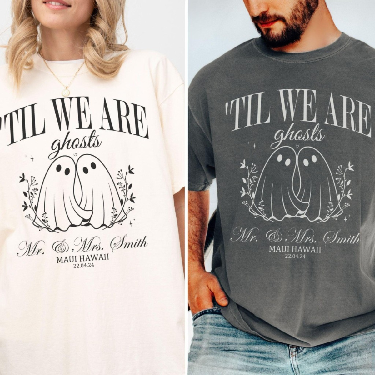 Til We Are Ghosts Couple - Personalized Tshirt - Halloween Gift For Couple