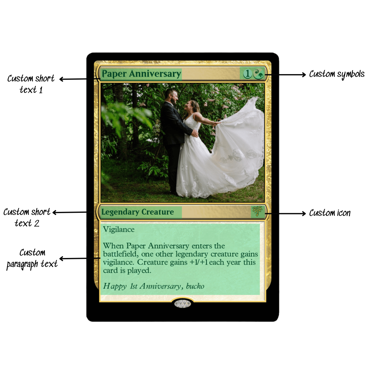 Magic the Gathering Custom Wedding Cards Custom Text, Color, Photo, Anniversary, Wedding, Party Cards