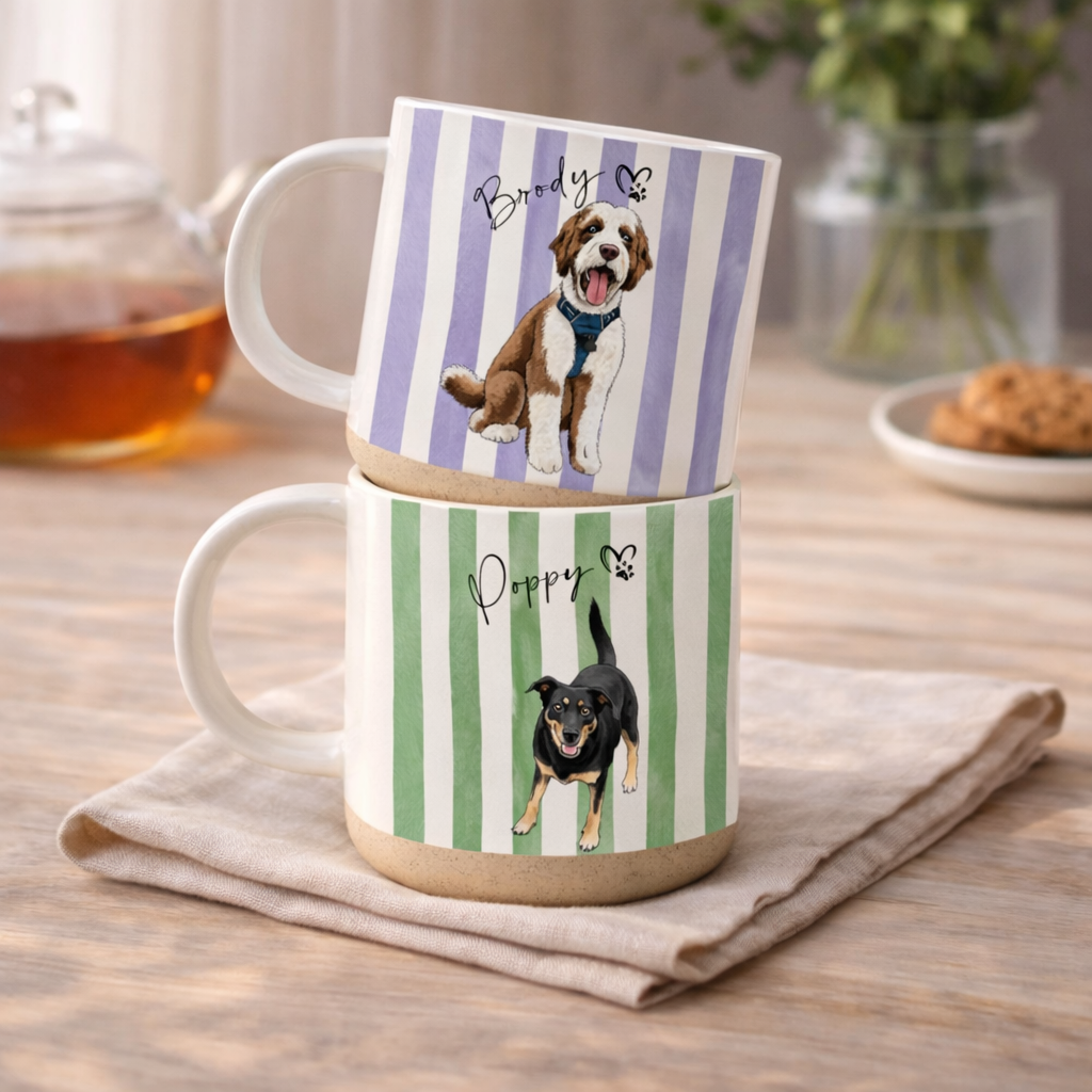 Custom Watercolor Pet Portrait Poettery Mug, Personalized Dog or Cat Photo Ceramic Cup, Unique Gift for Pet Lovers & Dog/Cat Moms
