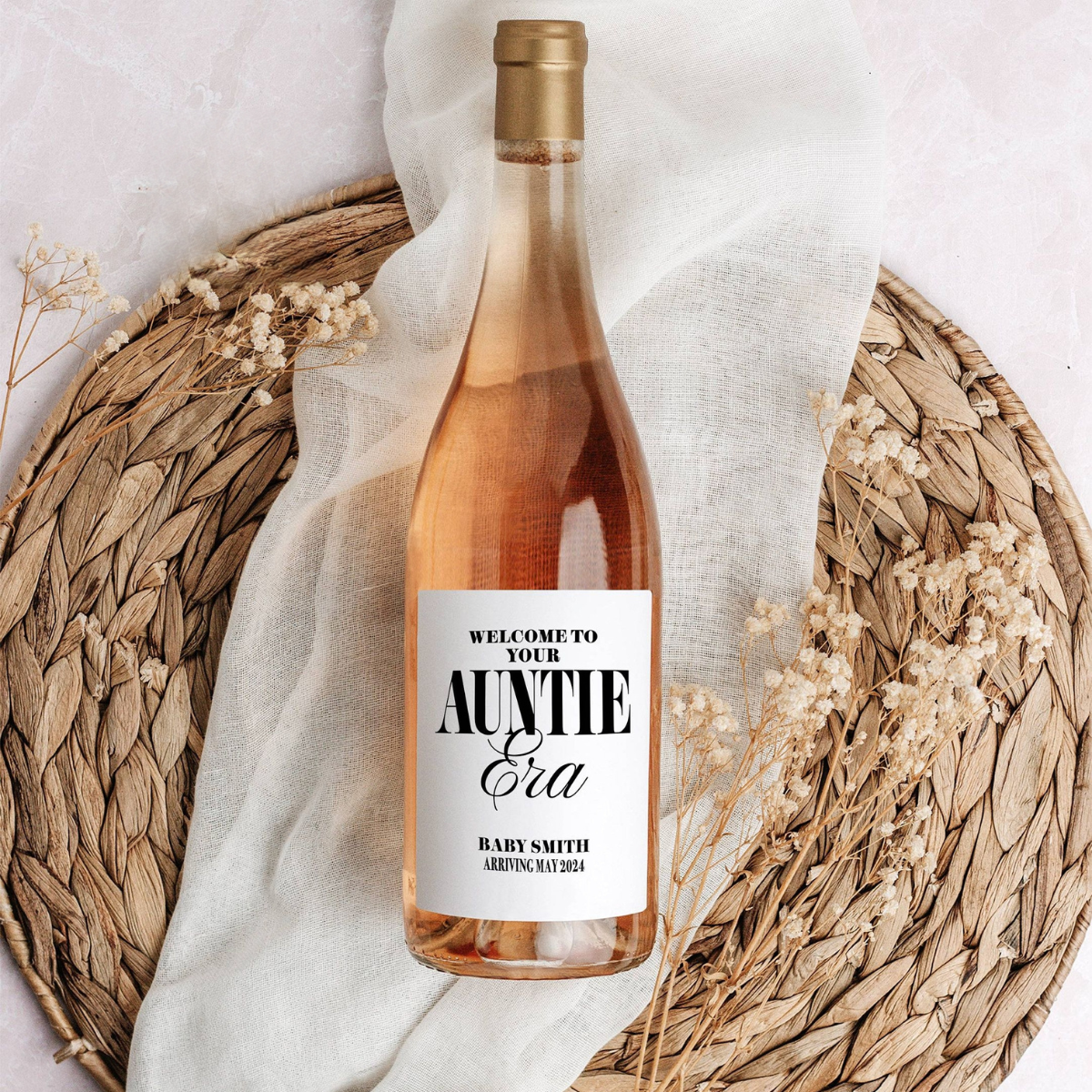 Welcome To Your Auntie Era - Personalized Champagne Label - Gift For Auntie, Baby Announcement