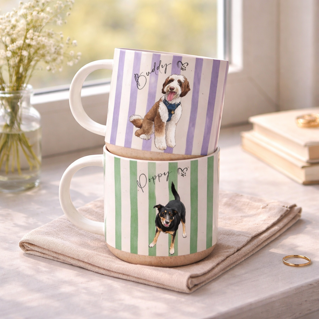 Custom Watercolor Pet Portrait Poettery Mug, Personalized Dog or Cat Photo Ceramic Cup, Unique Gift for Pet Lovers & Dog/Cat Moms