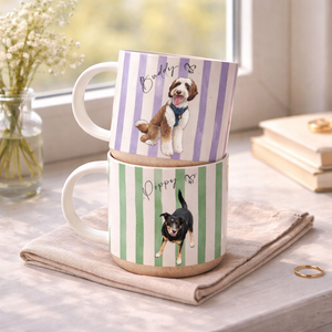 Custom Watercolor Pet Portrait Poettery Mug, Personalized Dog or Cat Photo Ceramic Cup, Unique Gift for Pet Lovers & Dog/Cat Moms