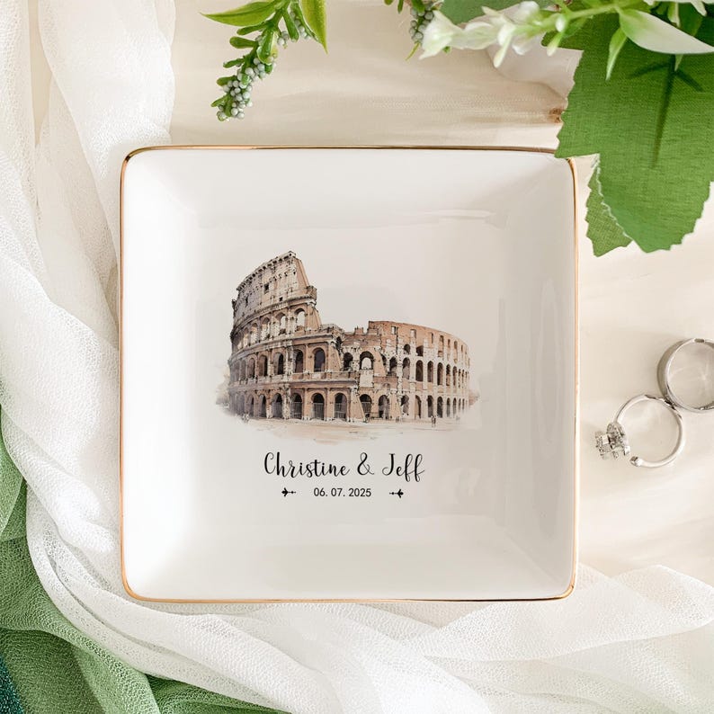 Destination Wedding Ring Dish, Amalfi Coast Wedding Jewelry Holder, Italy Wedding Favors, Wedding Location Keepsake, Engagement Gift