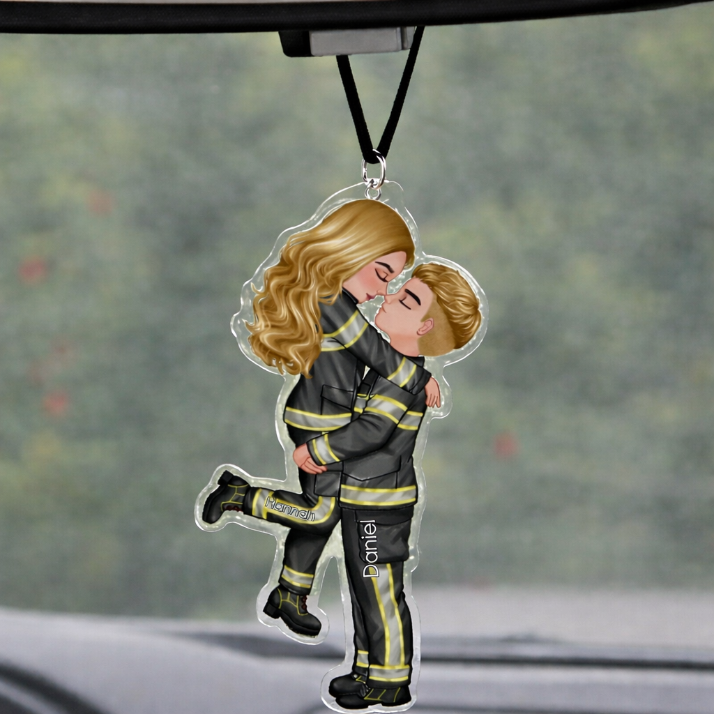 Couple Portrait, Firefighter, Nurse, Police Officer, Military Ornament, Gift by Occupation Personalized Car Ornament