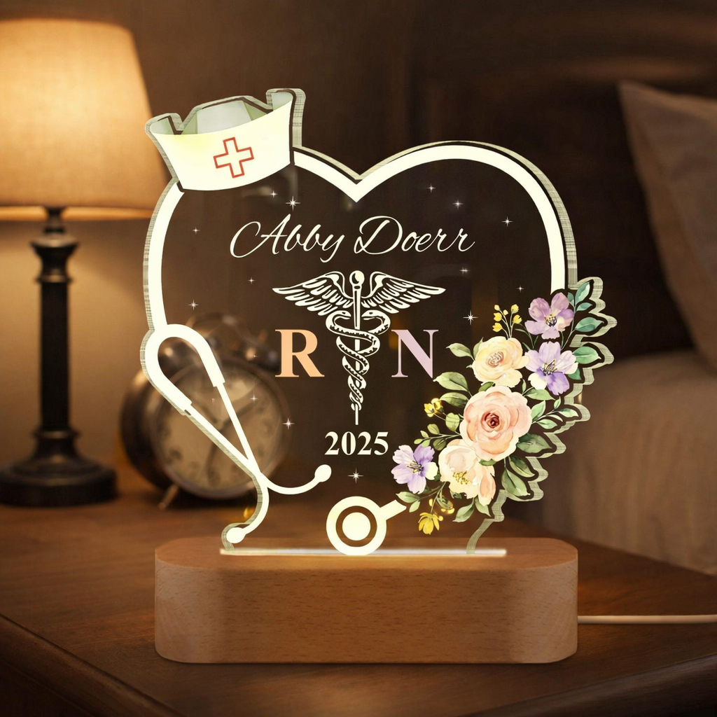 Registered Nurse LED Night Light, Custom RN Light Plaque, Nurse Graduation Gifts, New RN Gifts, Caduceus Doctor Gift, Stethoscope Night Lamp