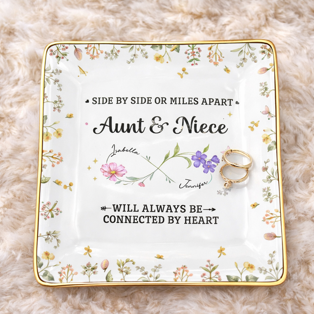 Aunt & Niece Always Be Connected By Heart, Personalized Jewelry Dish, Gift For Aunt, Mother's Day Gift
